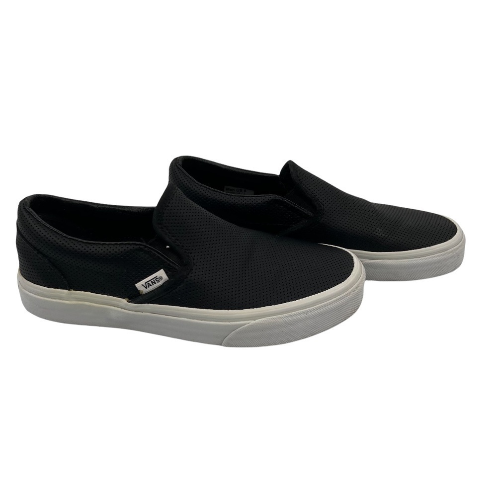 Vans Men's Black Perforated Leather Classic Slip-On Sneakers Size 6 (Womens 7.5)